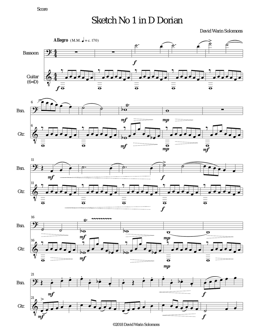 Sketch in D Dorian No 1 for bassoon and guitar Bassoon scores gallery preview page 1