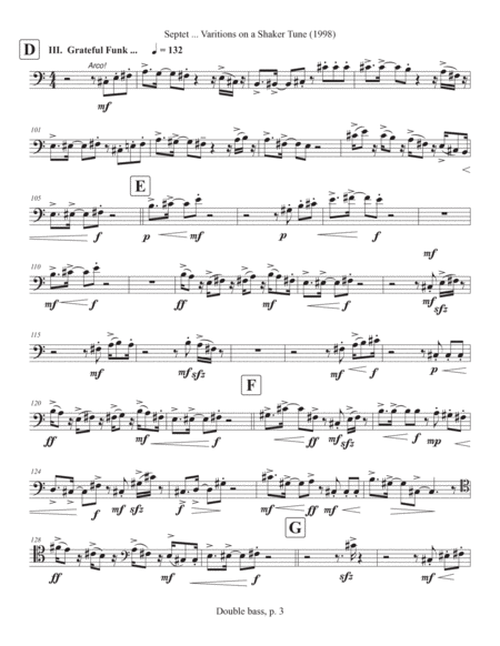 Septet, opus 77 ... Variations on a Shaker Tune (1998) Double bass part