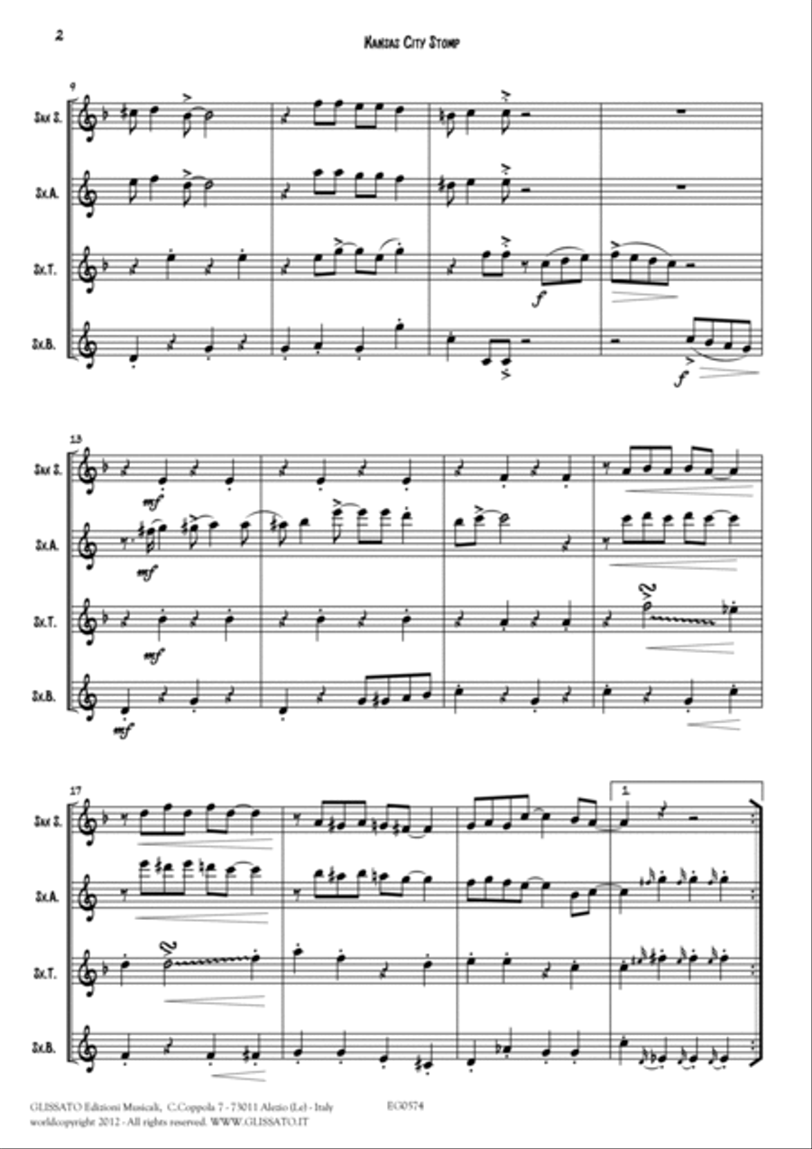 Kansas City Stomp - Saxophone Quartet score & parts image number null