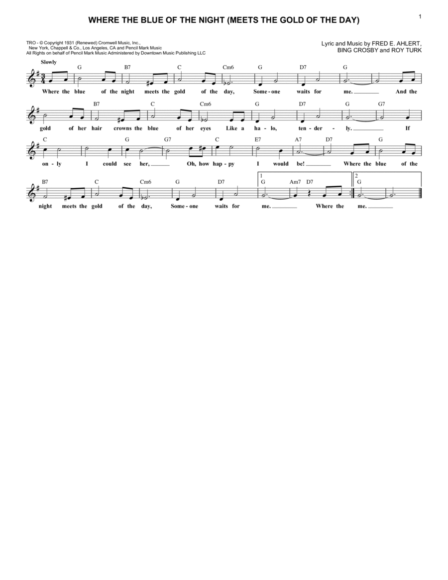 Where The Blue Of The Night (Meets The Gold Of The Day) Electric Guitar scores gallery preview page 1