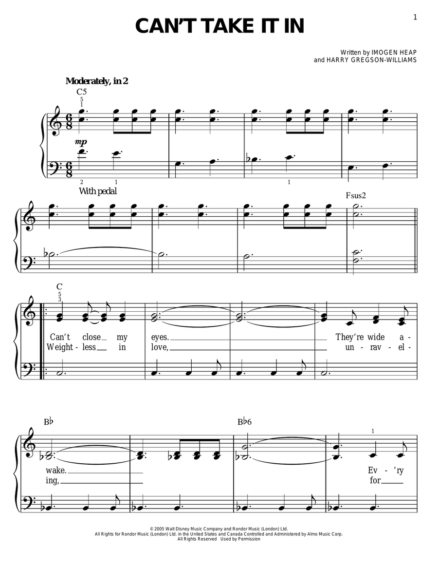 Can't Take It In Easy Piano scores gallery preview page 1