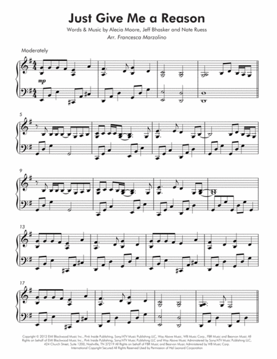 Just Give Me A Reason (Intermediate Piano) image number null