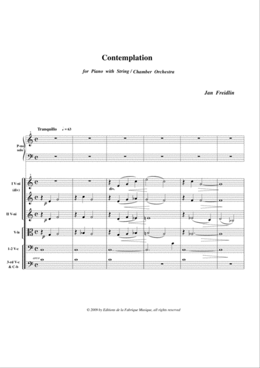 Jan Freidlin: Centemplation for piano and string orchestra, score only Chamber Orchestra scores gallery preview page 2