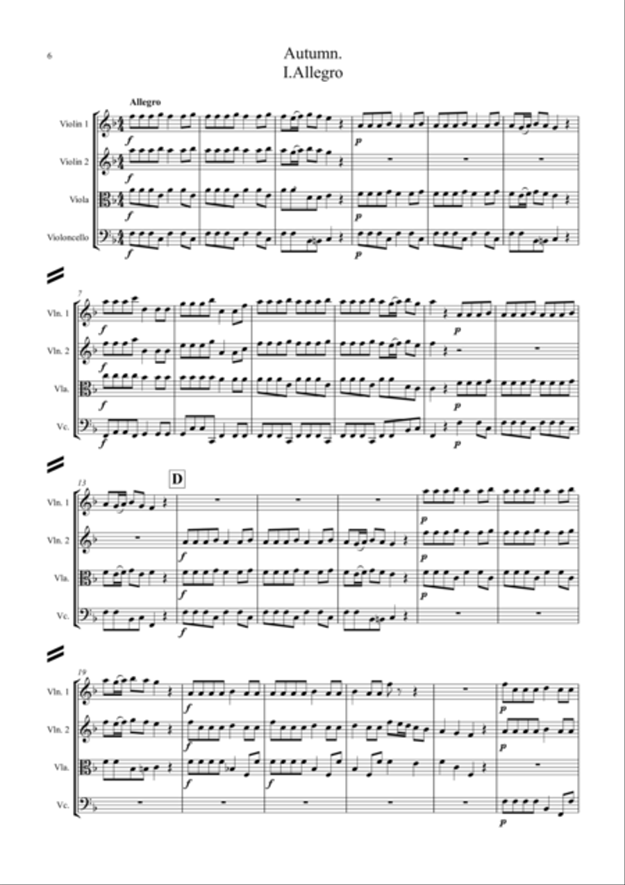 Vivaldi: The Four Seasons (Le quattro stagioni): A 4 Mvt. suite (easier/abridged) - string quartet String Quartet scores gallery preview page 6