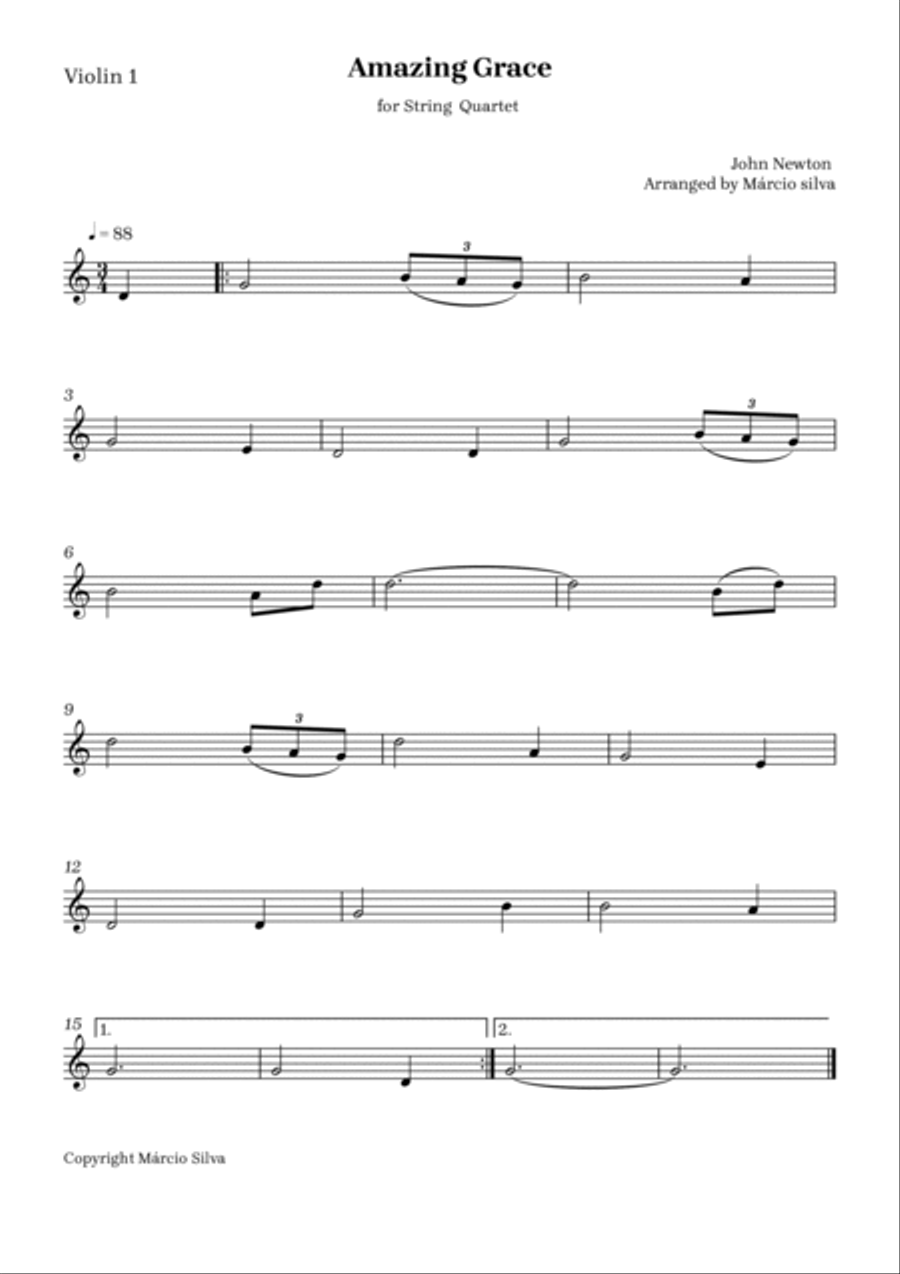 Amazing grace String Quartet scores gallery preview page 3