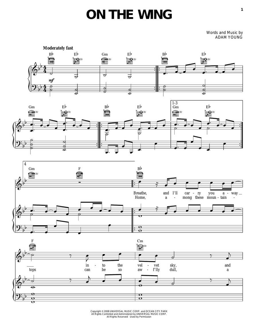On The Wing On The Wing Piano, Vocal, Guitar scores gallery preview page 1