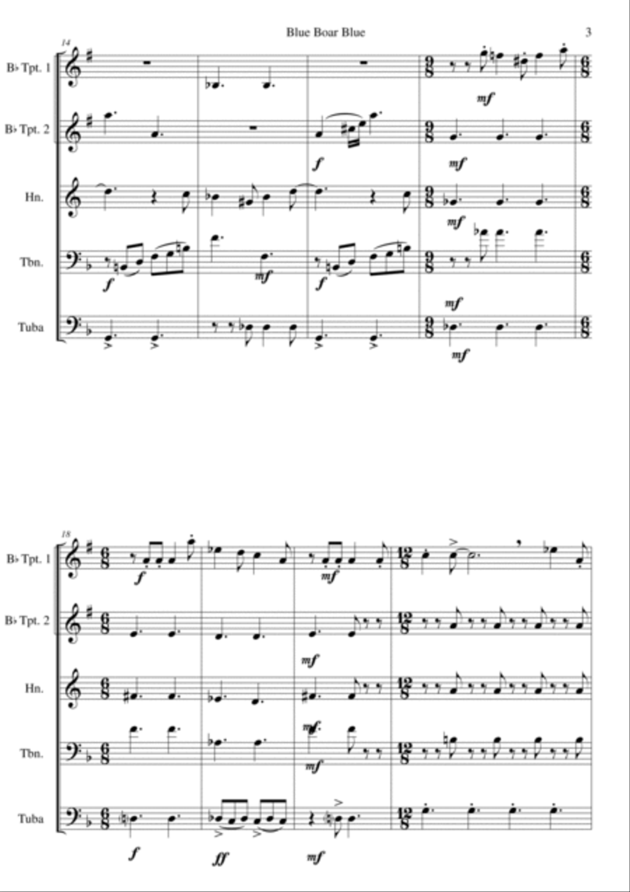 Blue Boar Blue for brass quintet Brass Quintet scores gallery preview page 3