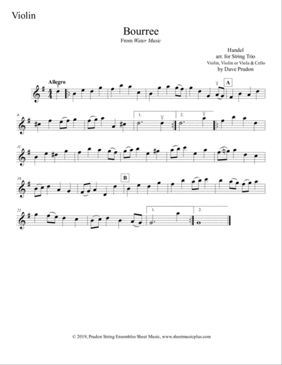 Bourree from Water Music for String Trio String Trio scores gallery preview page 3