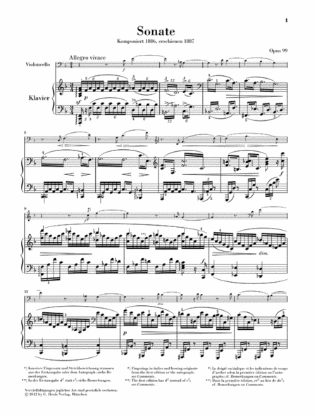 Sonata in F Major Op. 99 for Piano and Violoncello