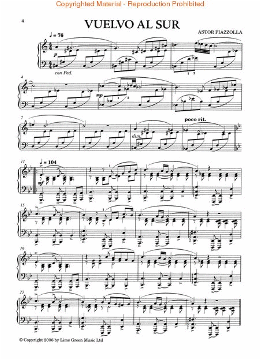 Astor Piazzolla - Vuelvo al Sur Piano Solo scores gallery preview page 3