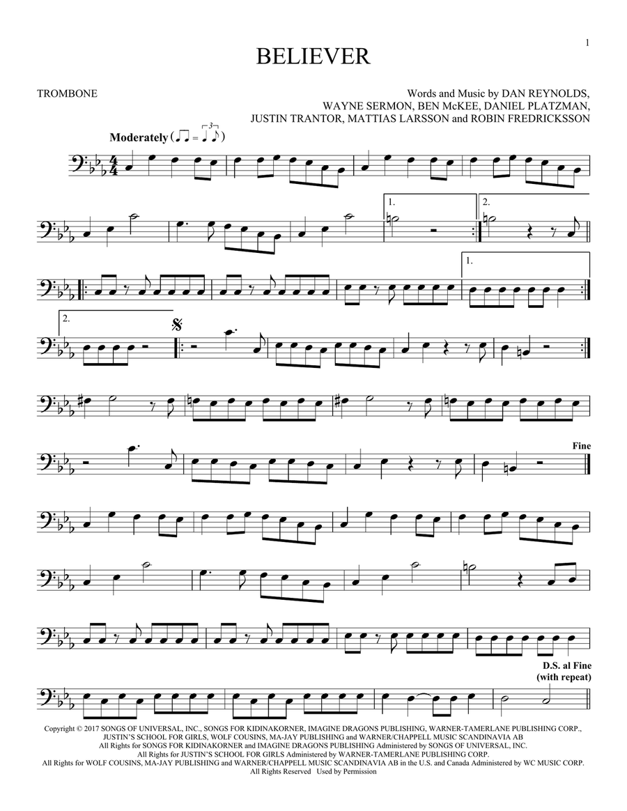 Believer Believer Trombone Solo scores gallery preview page 1