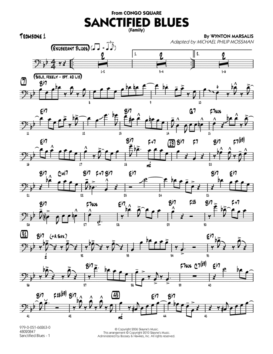 Sanctified Blues (Family) - Trombone 1 Jazz Ensemble scores gallery preview page 1