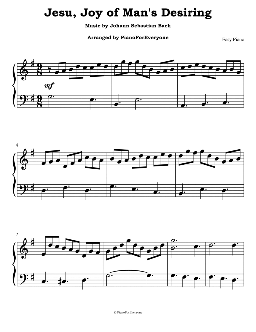 Jesu, Joy of Man's Desiring - Bach (Easy Piano) image number null