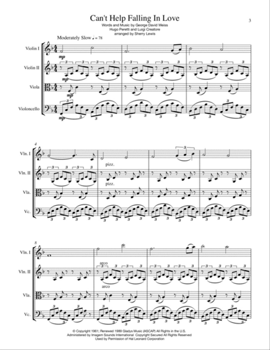 Can't Help Falling In Love String Quartet scores gallery preview page 4