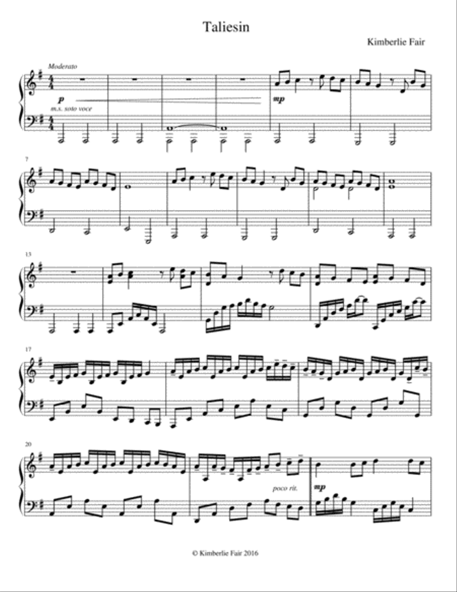 Taliesin Taliesin Piano Solo scores gallery preview page 1