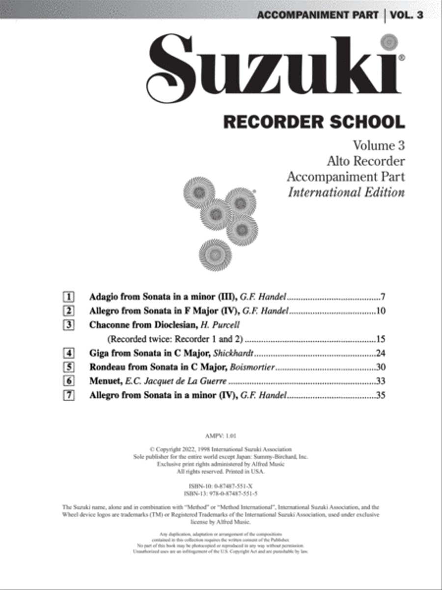 Suzuki Recorder School (Alto Recorder), Volume 3