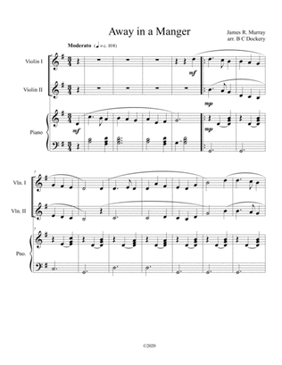 Book cover for Away in a Manger (violin duet) with optional piano accompaniment