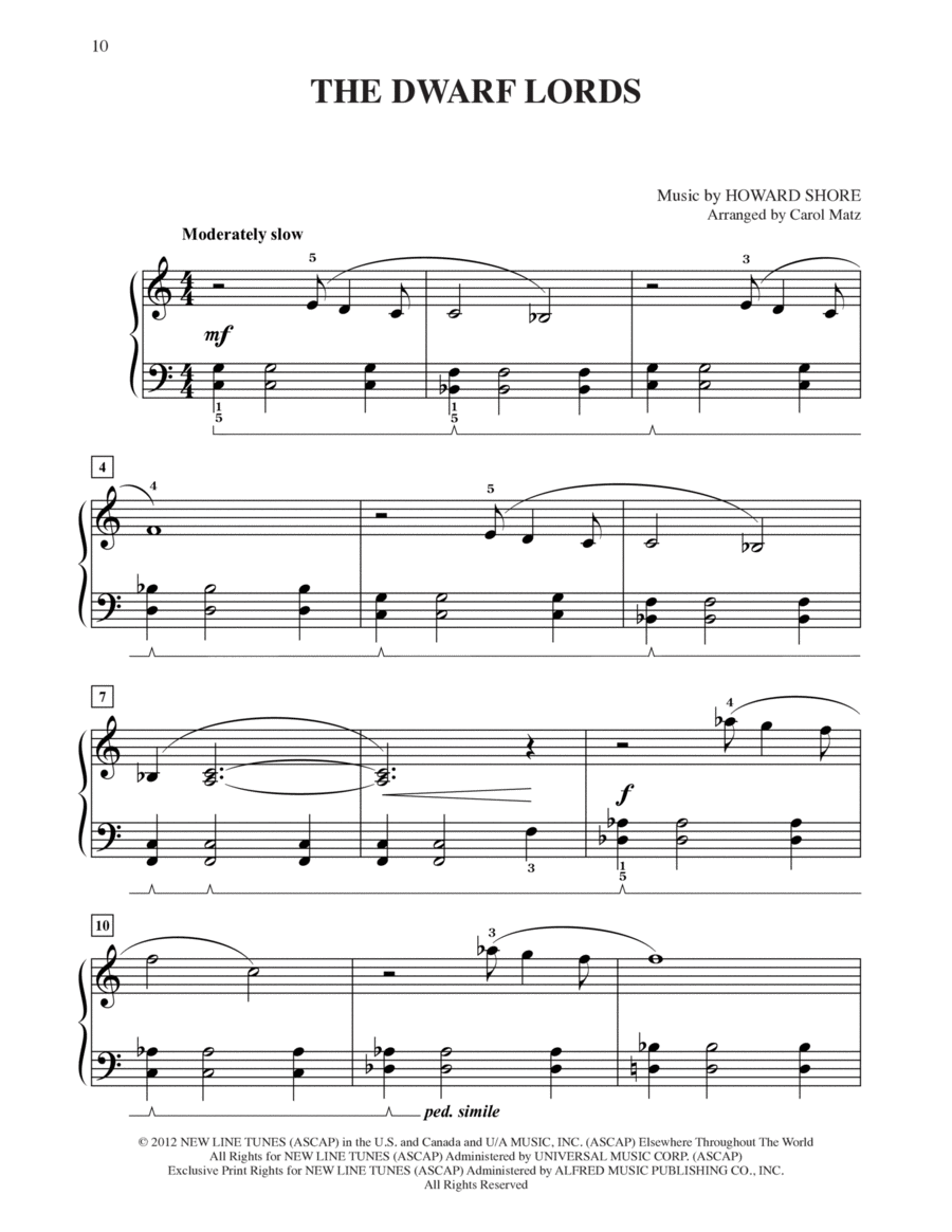 The Dwarf Lords (from The Hobbit: An Unexpected Journey) (arr. Carol Matz) Easy Piano scores gallery preview page 1