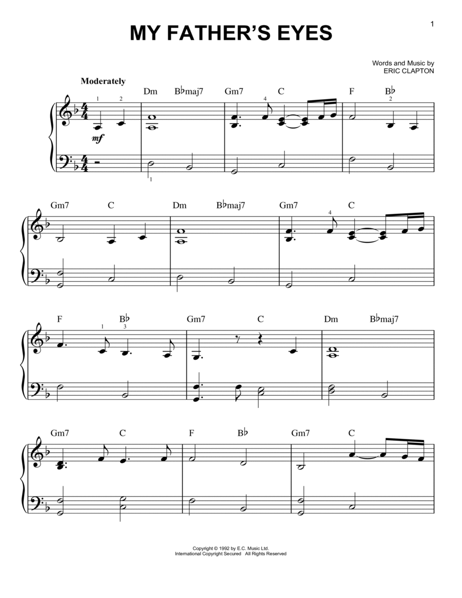 My Father's Eyes Easy Piano scores gallery preview page 1