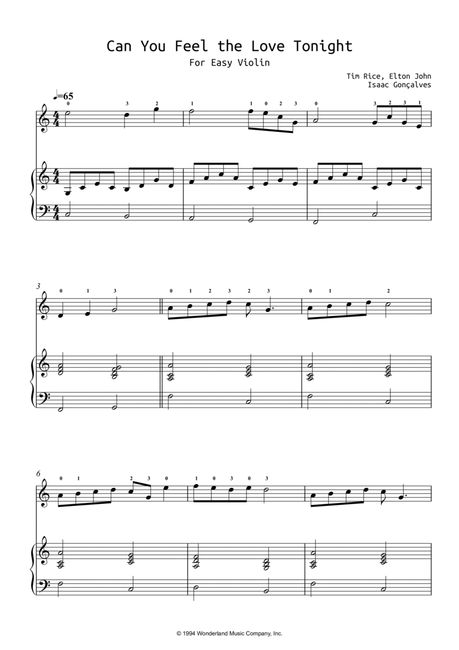 Can You Feel The Love Tonight Violin Solo scores gallery preview page 1