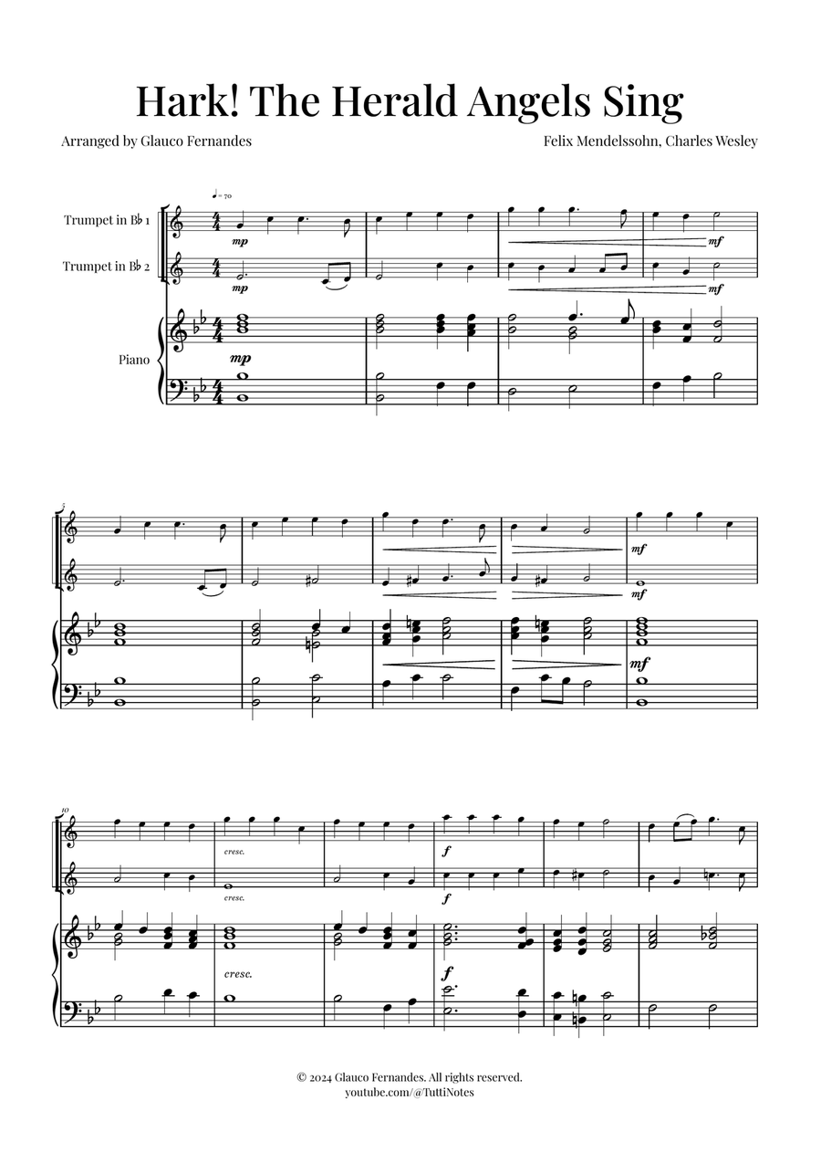 Hark! The Herald Angels Sing - Christmas Carol Duet Trumpet Duet scores gallery preview page 1