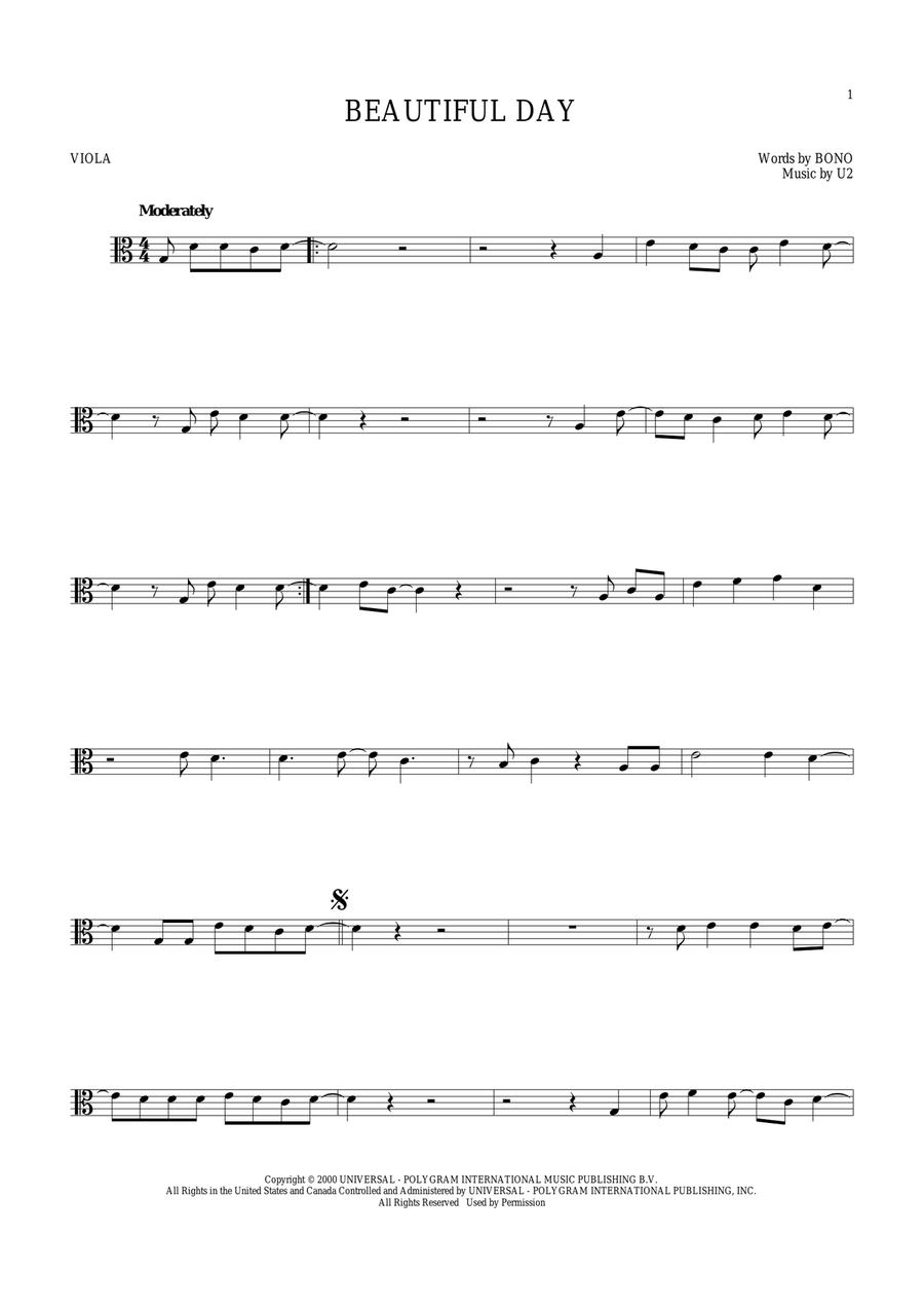Beautiful Day Viola Solo scores gallery preview page 1