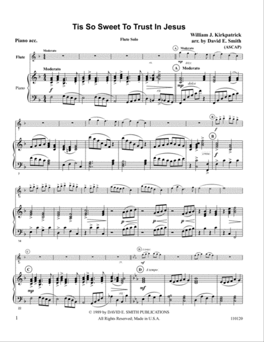 Tis So Sweet to Trust in Jesus Flute Solo scores gallery preview page 1