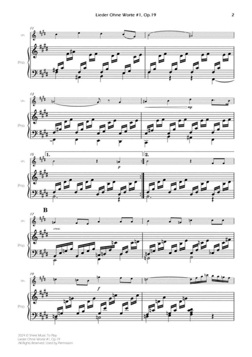Songs Without Words No.1, Op.19 - Violin and Piano (Full Score and Parts) image number null