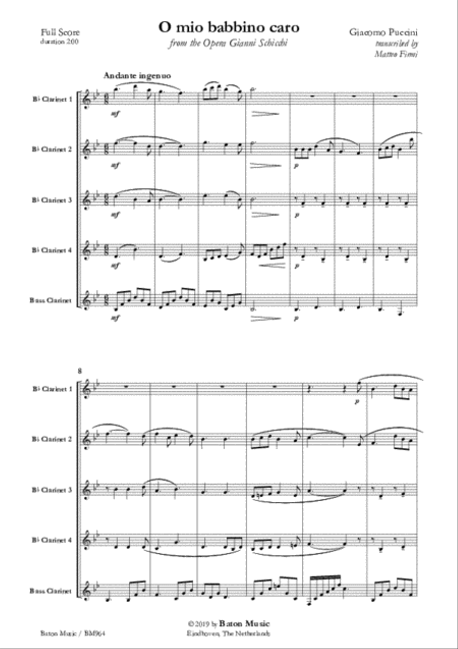 O mio babbino caro (Clarinet Quartet) Clarinet Quartet scores gallery preview page 2
