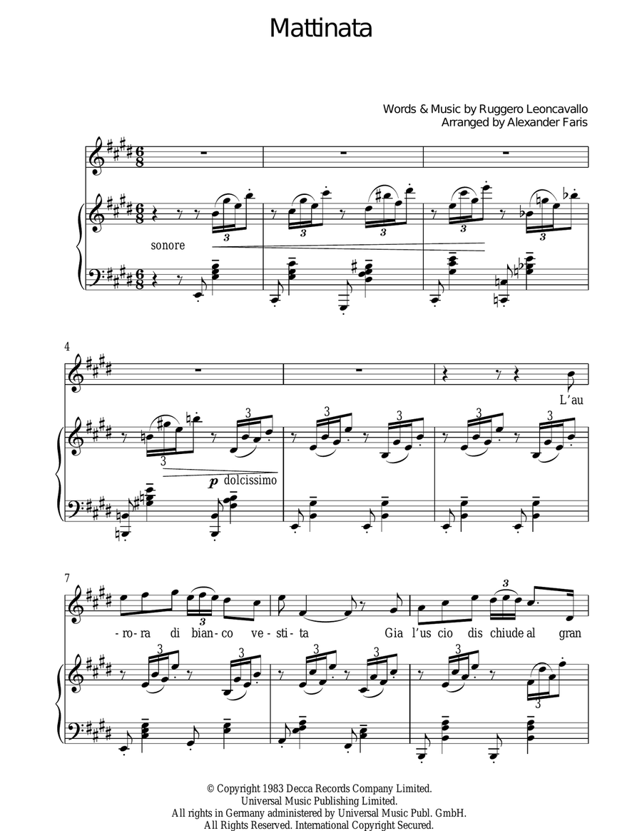Mattinata Piano, Vocal, Guitar scores gallery preview page 1