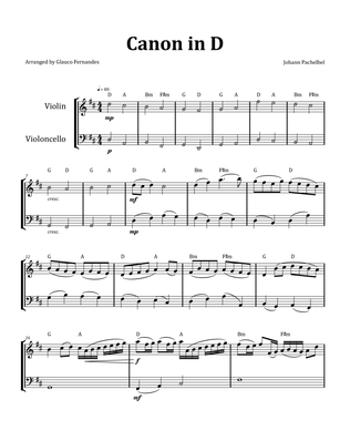 Canon by Pachelbel - Violin and Cello Duet with Chord Notation
