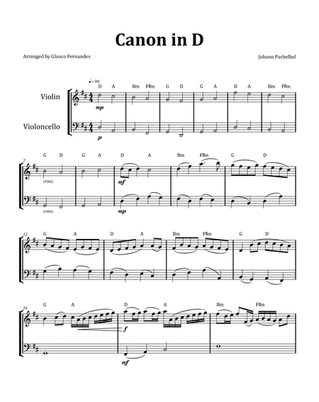 Canon by Pachelbel - Violin and Cello Duet with Chord Notation image number null