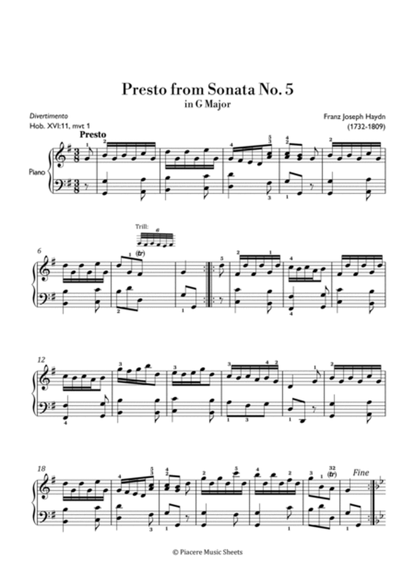 Haydn - Presto from Divertimento (Sonata No. 5) in G Major - Intermediate image number null