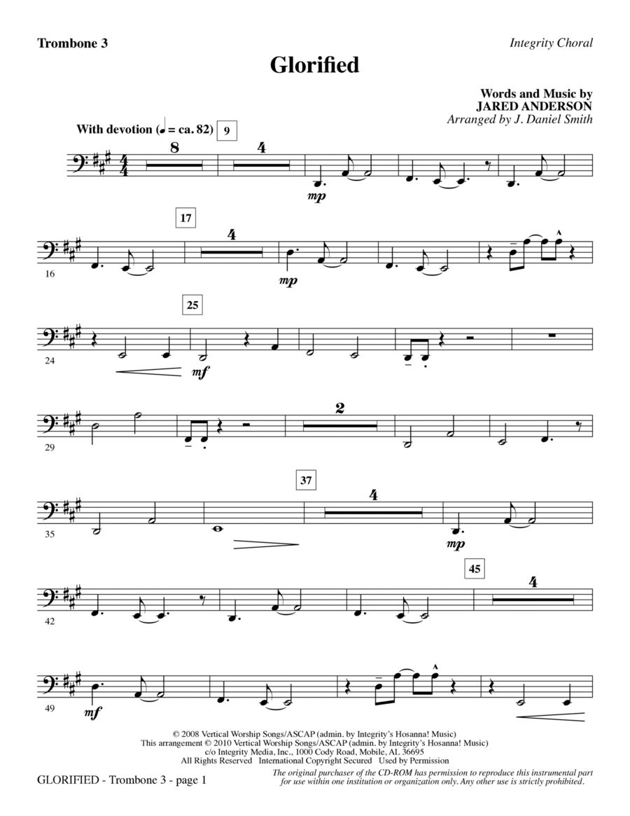 Glorified - Trombone 3 Choir scores gallery preview page 1