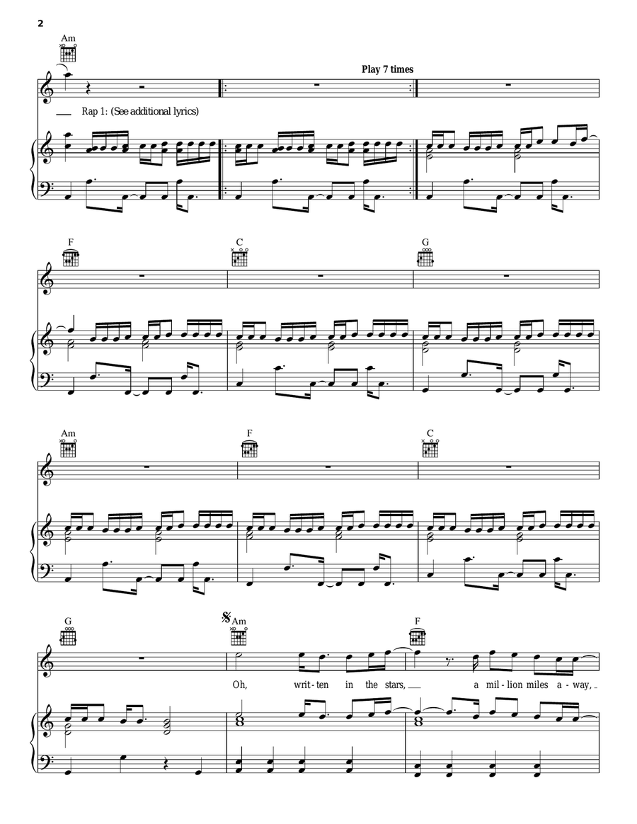 Written In The Stars Piano, Vocal, Guitar scores gallery preview page 2