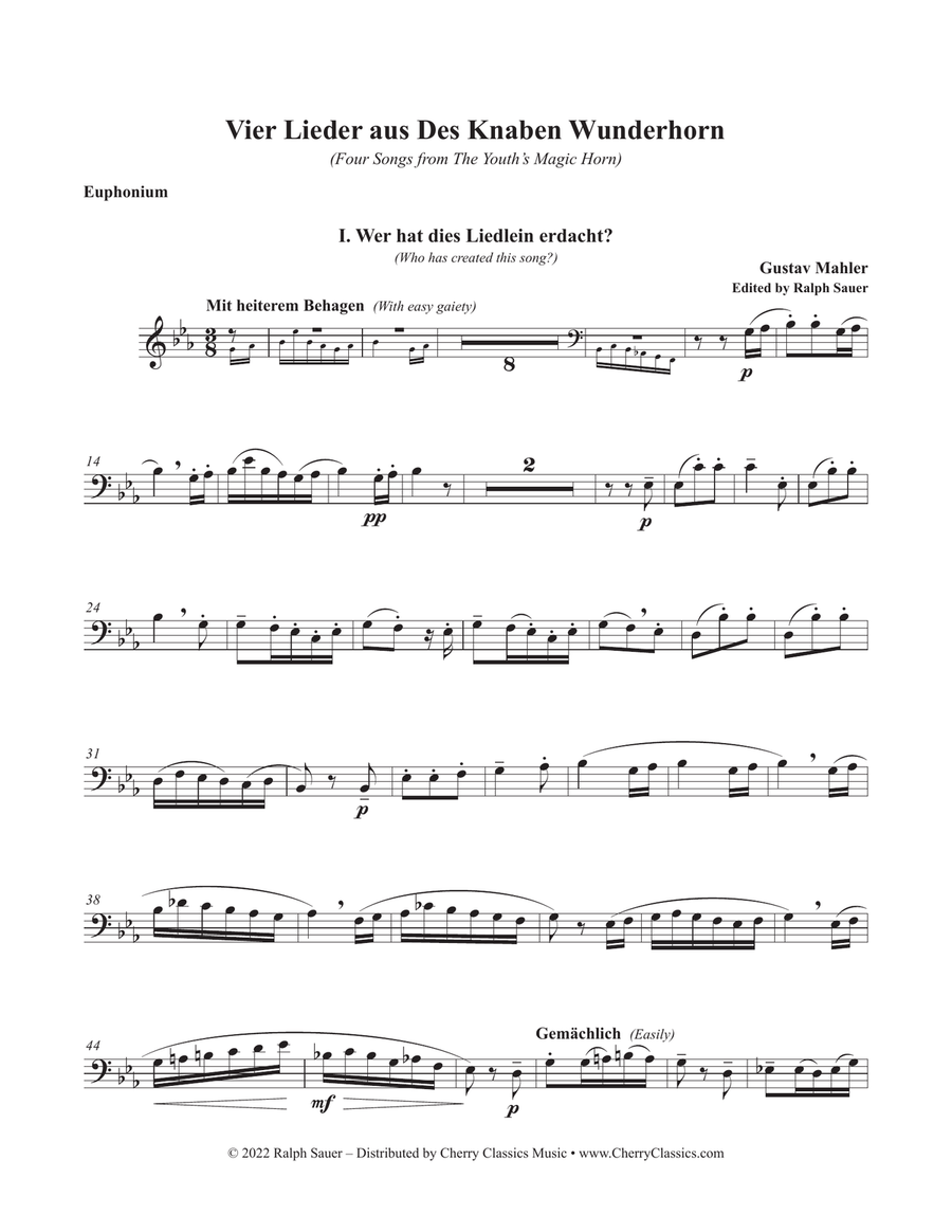 Vier Lieder aus Des Knaben Wunderhorn (Four Songs from the Youth's Magical Horn) Euphonium & Piano Euphonium scores gallery preview page 2