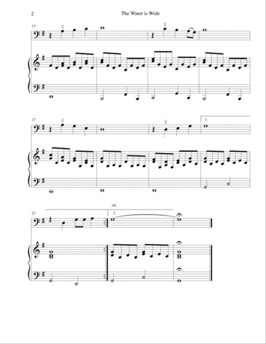 The Water is Wide - for beginning cello with optional piano accompaniment Piano scores gallery preview page 2