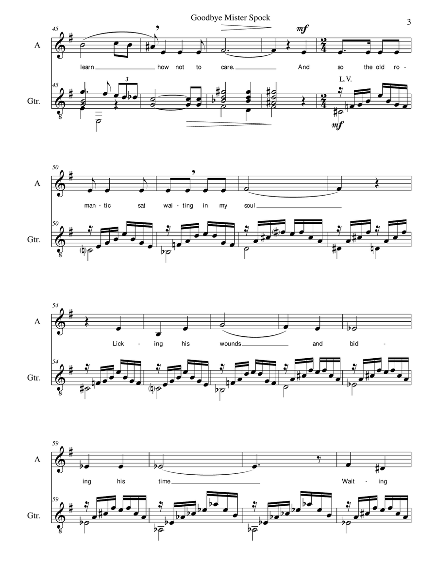 Goodbye Mister Spock for alto and guitar Vocal Duet scores gallery preview page 3