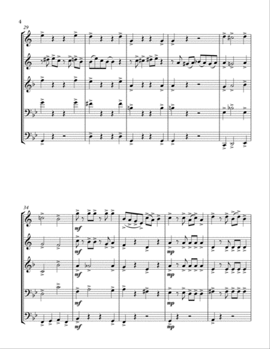 JELLY ROLL MORTON. BLACK BOTTOM STOMP . brass quintet .arrenged by KHUUSHAAN BATZAYA Brass Quintet scores gallery preview page 4