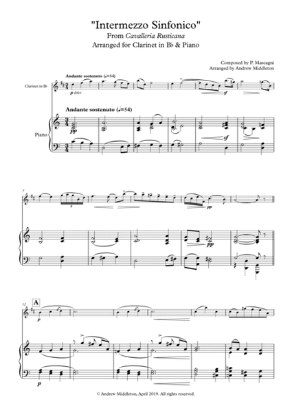 "Intermezzo sinfonico" from Cavalleria Rusticana arranged for Clarinet and Piano image number null