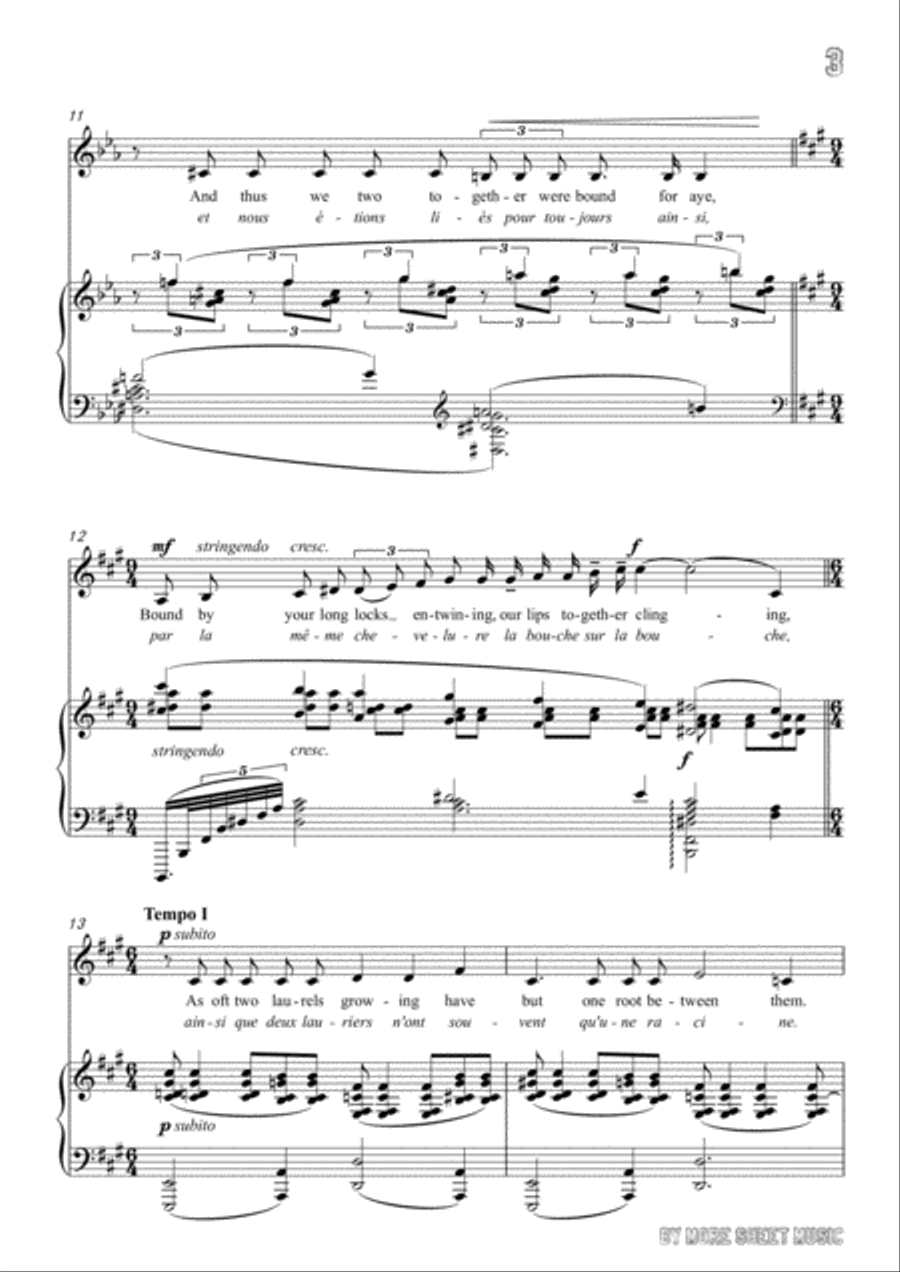 Debussy-Her Hair in E flat Major,for voice and piano Voice Solo scores gallery preview page 5