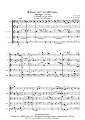 Book cover for Mozart: Clarinet Concerto K622 Mvt.II Adagio (abridged version in Eb) - wind quintet (clarinet solo)