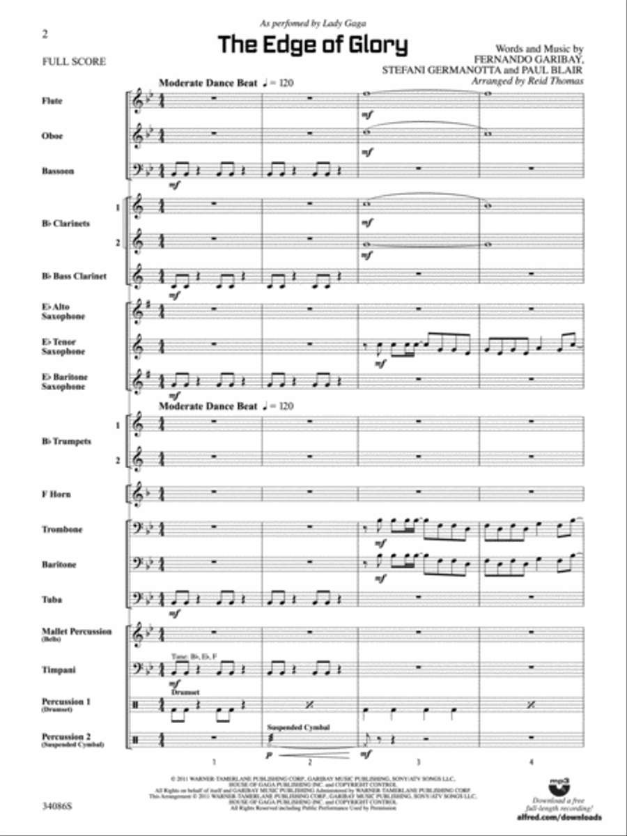 The Edge of Glory: Score The Edge of Glory: Score Concert Band scores gallery preview page 2