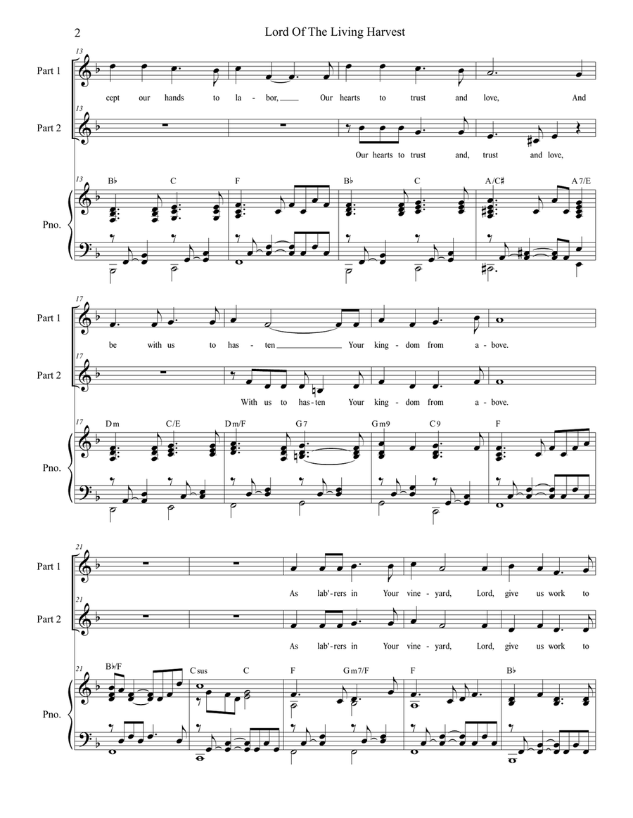 Lord Of The Living Harvest (2-part choir) 2-Part scores gallery preview page 2