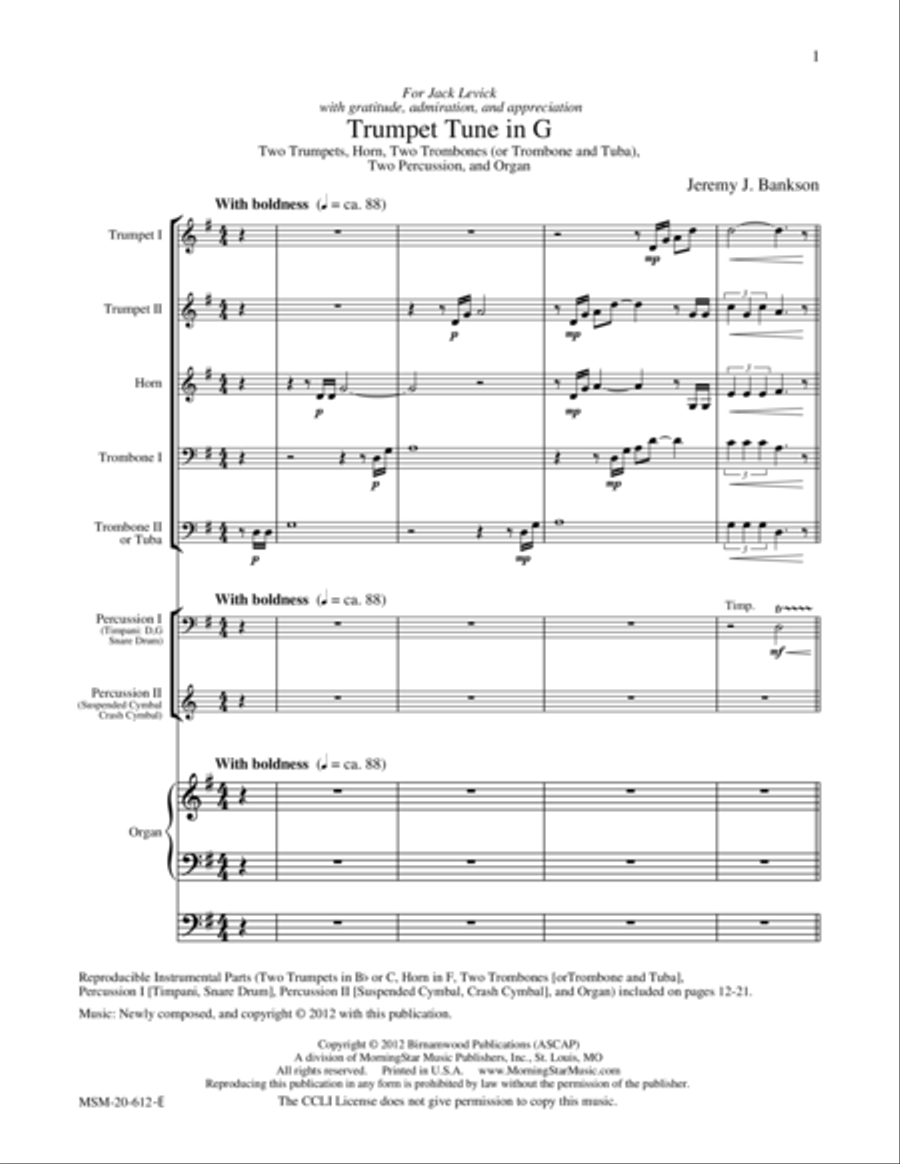 Trumpet Tune in G Trumpet scores gallery preview page 1