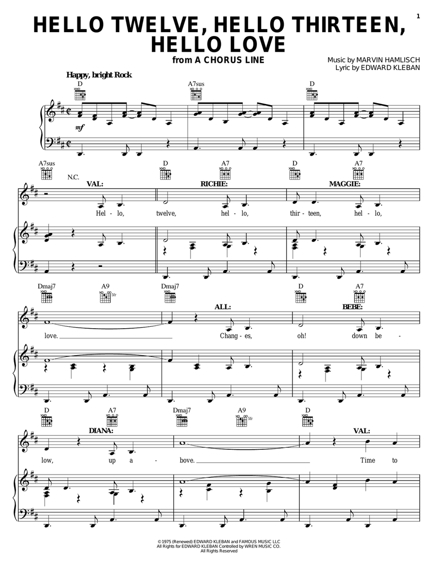 Hello Twelve, Hello Thirteen, Hello Love Piano, Vocal, Guitar scores gallery preview page 1