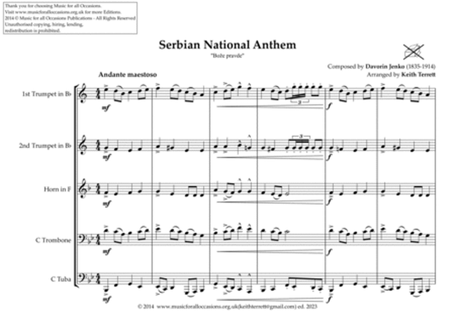 Serbian National Anthem ''Bože pravde'' for Brass Quintet image number null