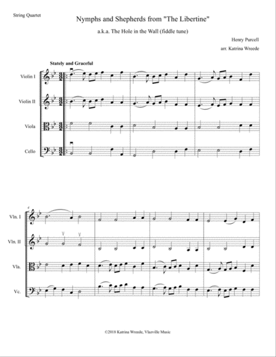 Nymphs and Shepherds by Purcell for String Quartet String Quartet scores gallery preview page 1