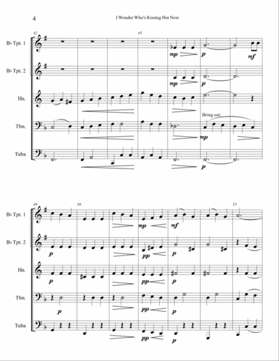 I Wonder Who’s Kissing Her Now Brass Ensemble scores gallery preview page 5