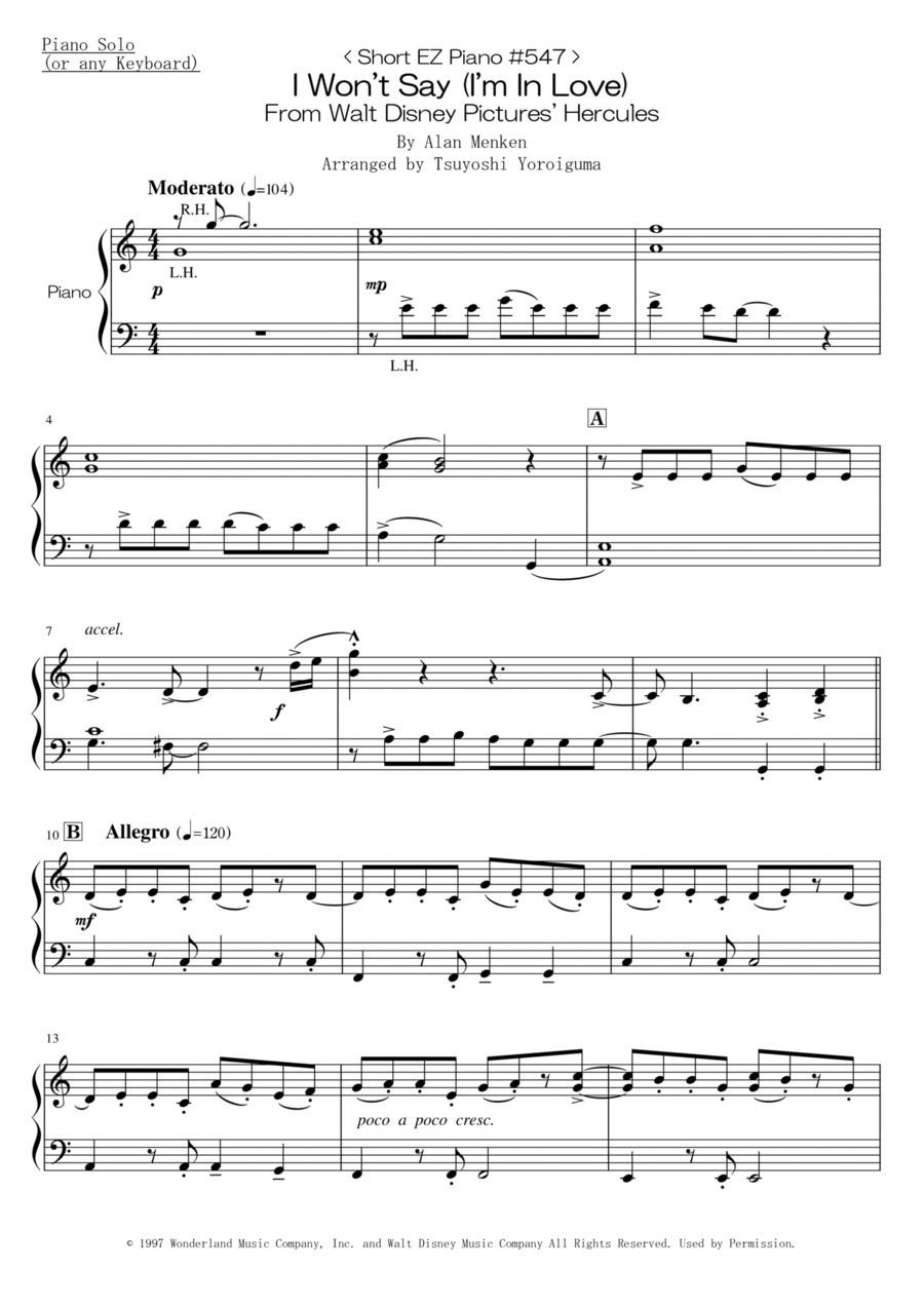 I Won't Say (i'm In Love) Easy Piano scores gallery preview page 1